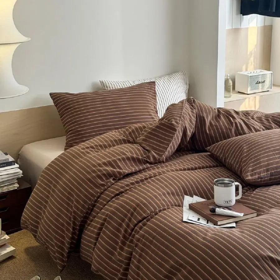 Duvet Cover Queen Size Brown Retro Stripes