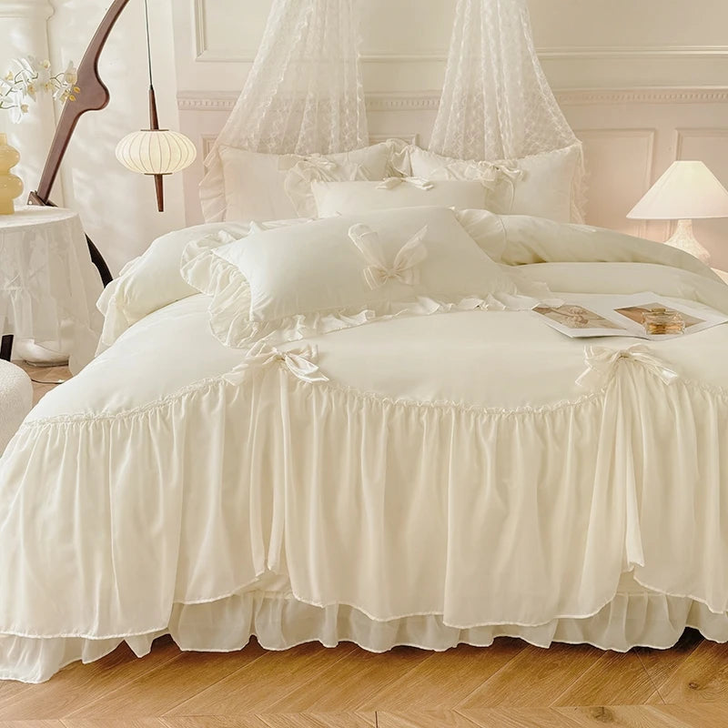 3pcs White Bedding set ruffles Duvet Cover