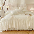 3pcs White Bedding set ruffles Duvet Cover