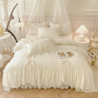 3pcs White Bedding set ruffles Duvet Cover